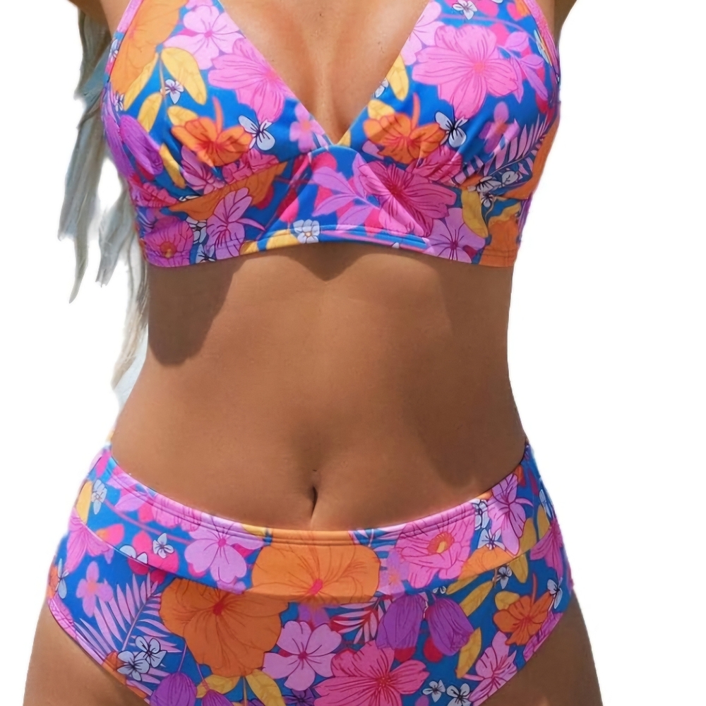 Bikini Sets 2 Piece Swimsuit High Waisted Bottom Floral Print Ruffl